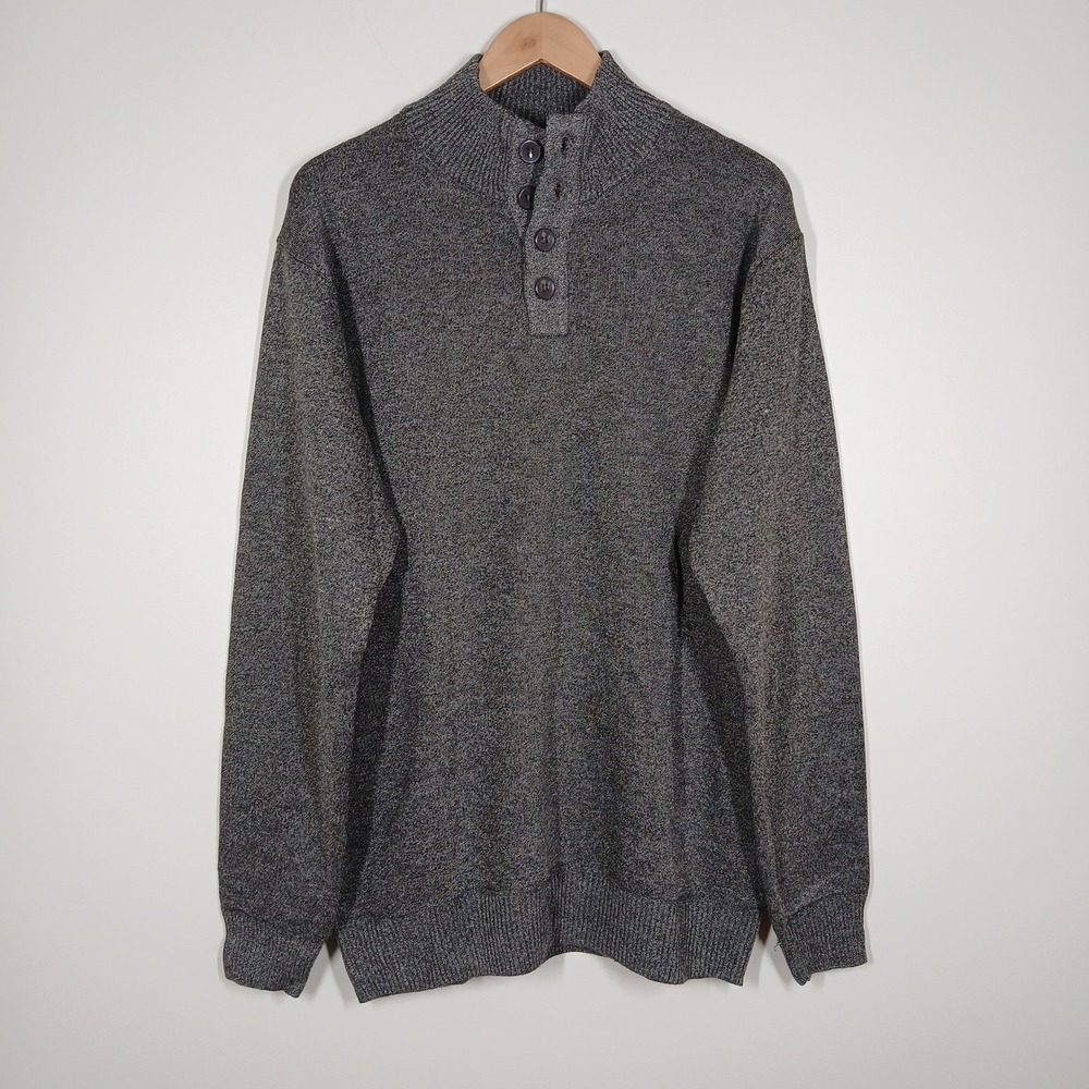 NWT  Akademiks Sweater Mens XXL Heather Gray Knit Mock Neck Button Pullover Y2K